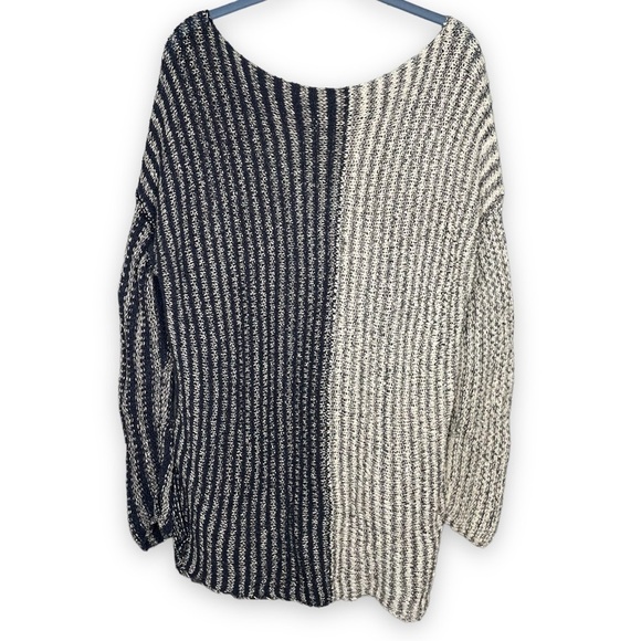 Free People patchwork knit sweater two tone navy stripe slouchy oversized tunic - Picture 3 of 6